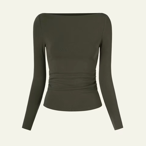 OGL Tops - OGL ProWarm Eco-Mousse Modern Side Ruched Boatneck Brami Top - Forest Olive